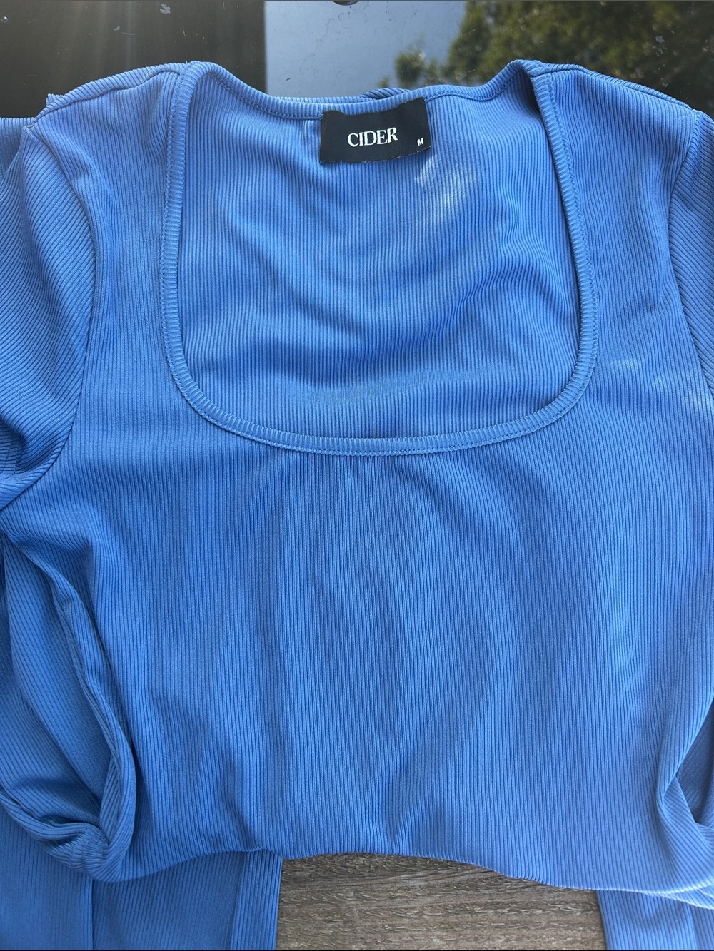 Cider Blue Ribbed Long-Sleeve Square Neck Top